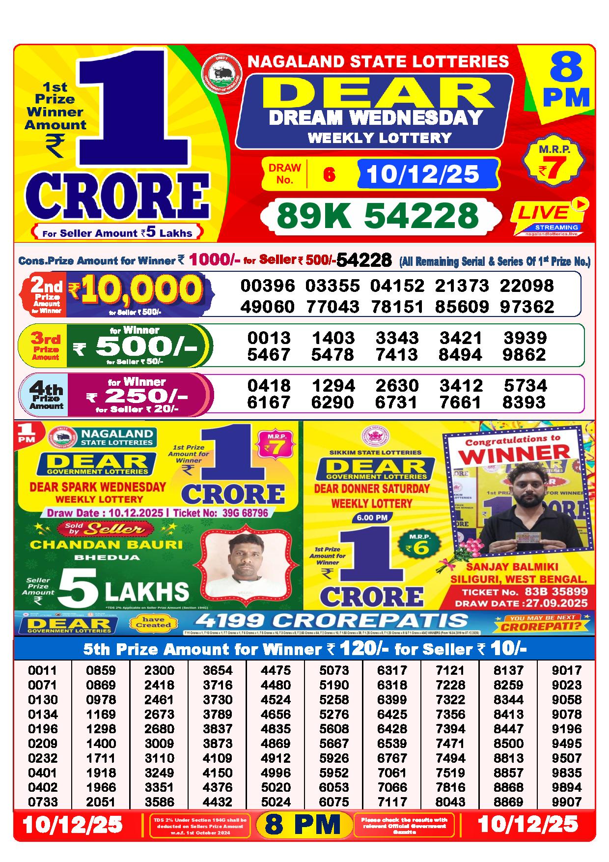 Dear Lottery Result Today 8 PM - 10 Dec 2025
